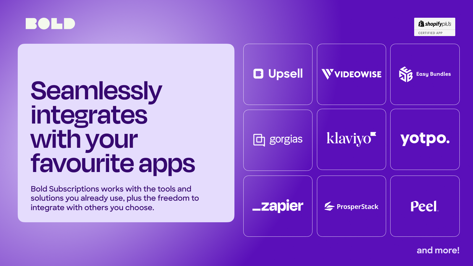 Bold Subscriptions integrations with Klaviyo, Zapier, Recharge, and more